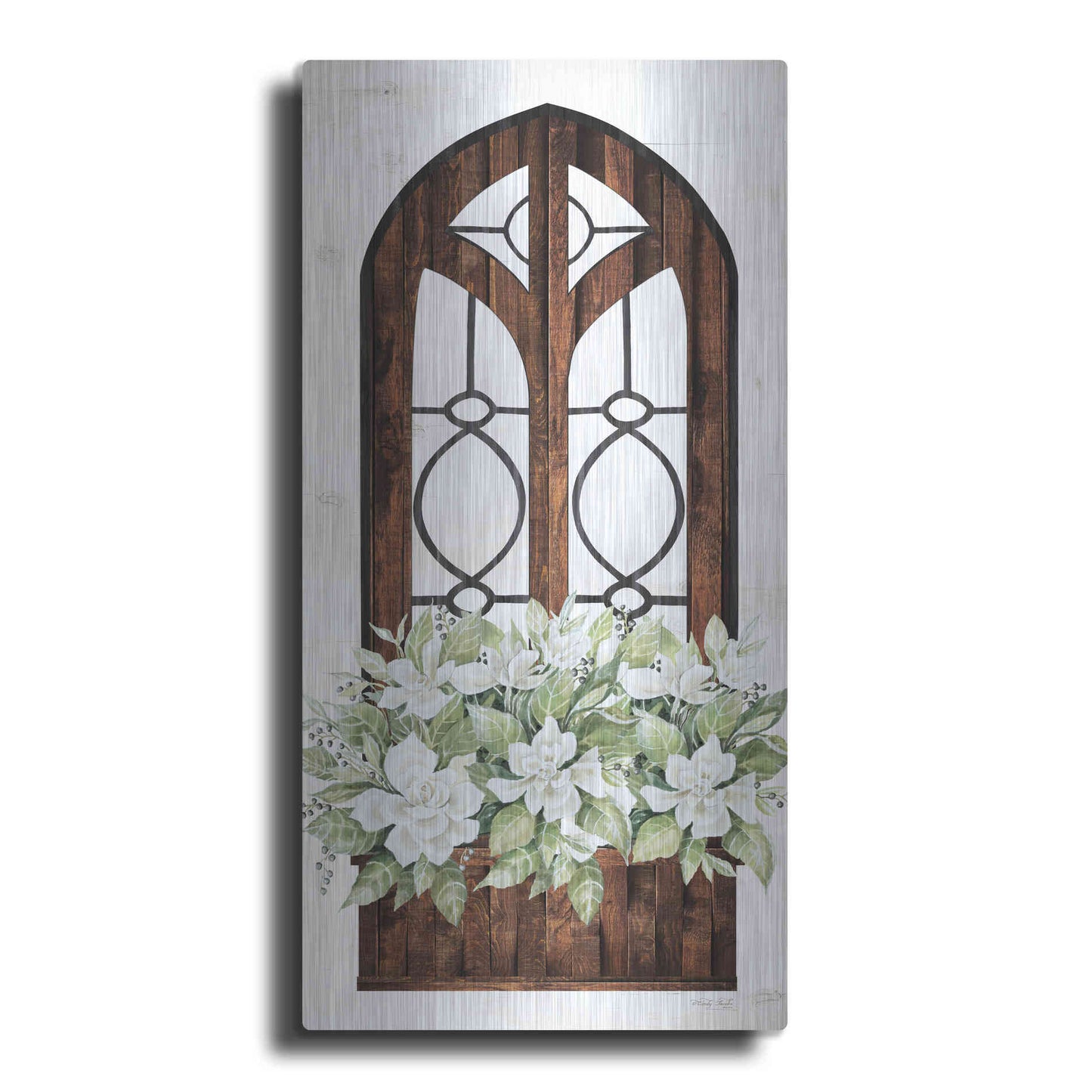 Luxe Metal Art 'Window Arch Floral II' by Cindy Jacobs, Metal Wall Art