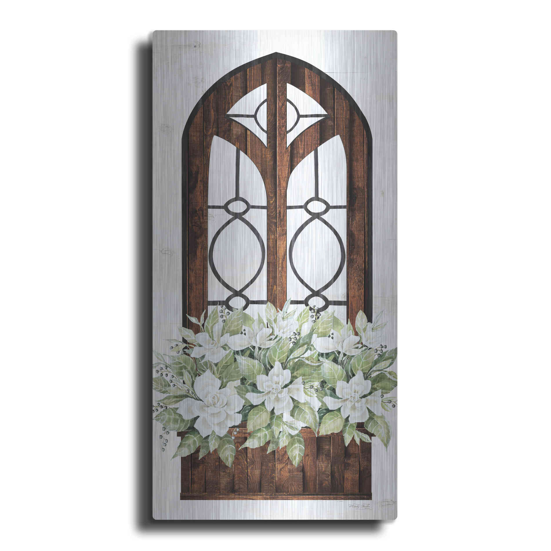 Luxe Metal Art 'Window Arch Floral II' by Cindy Jacobs, Metal Wall Art