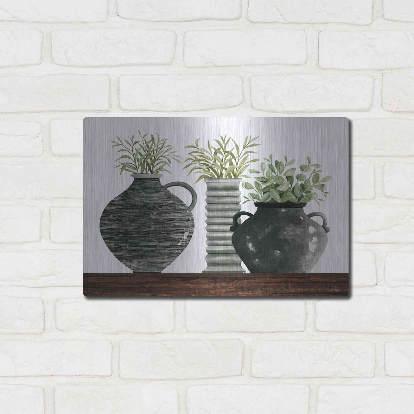 Luxe Metal Art 'Black Vase Set' by Cindy Jacobs, Metal Wall Art,16x12