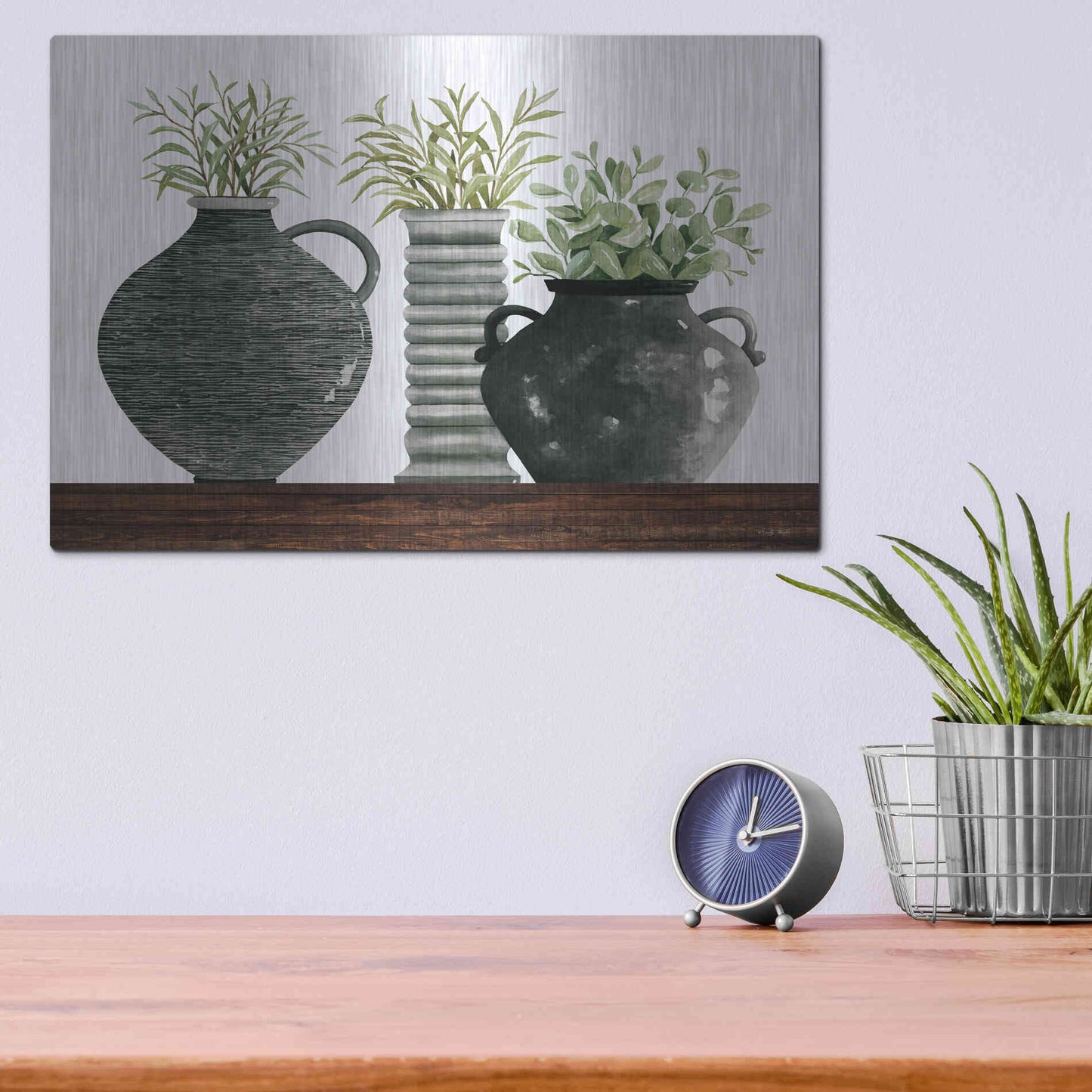 Luxe Metal Art 'Black Vase Set' by Cindy Jacobs, Metal Wall Art,16x12