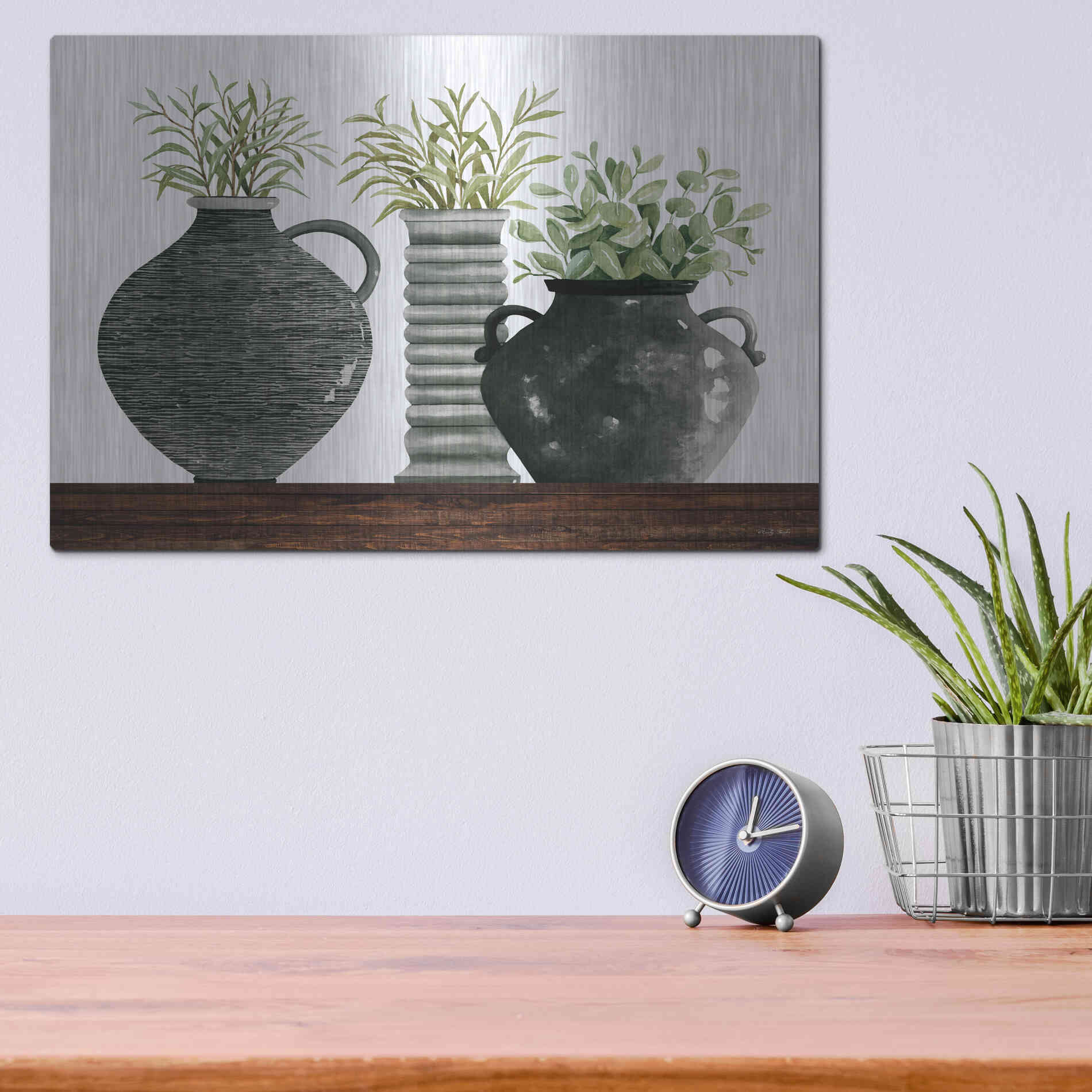 Luxe Metal Art 'Black Vase Set' by Cindy Jacobs, Metal Wall Art,16x12
