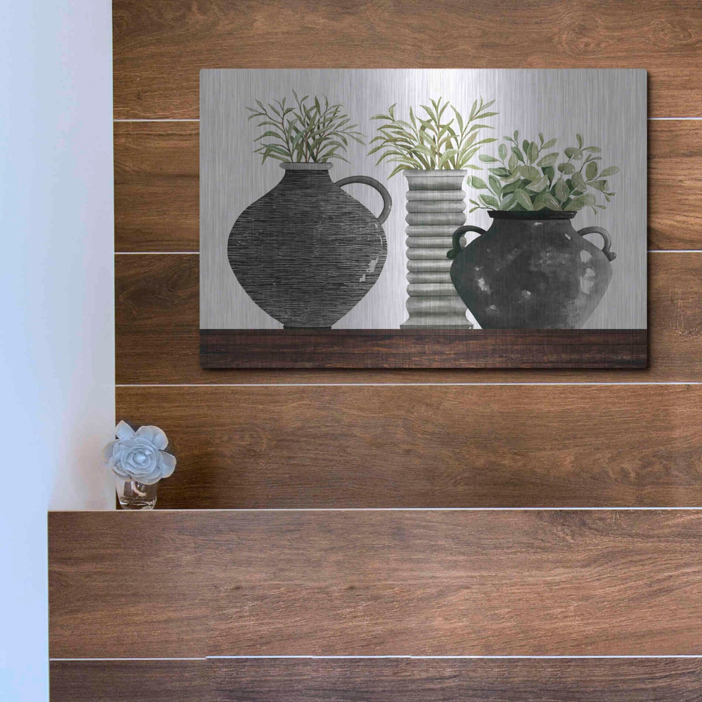 Luxe Metal Art 'Black Vase Set' by Cindy Jacobs, Metal Wall Art,16x12