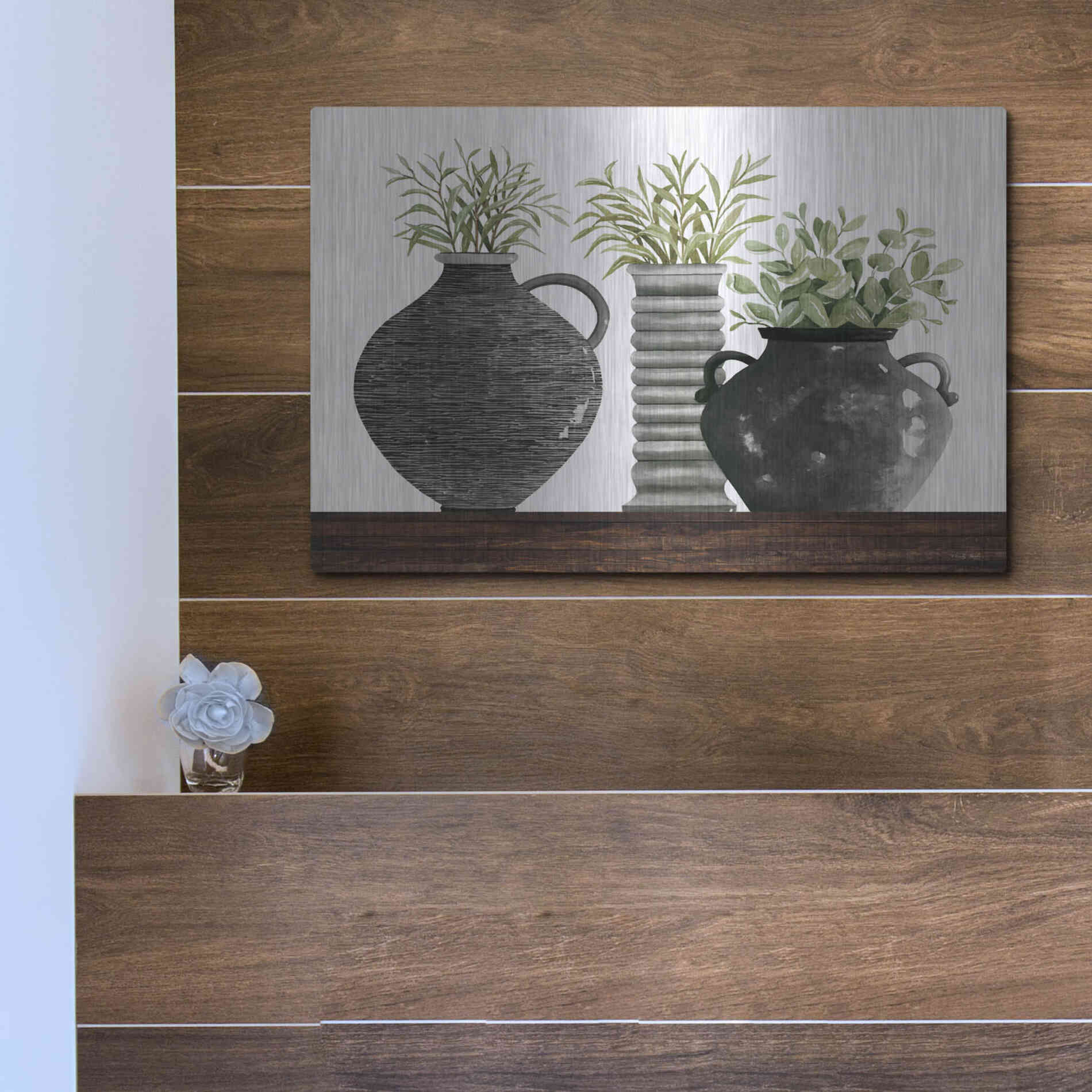 Luxe Metal Art 'Black Vase Set' by Cindy Jacobs, Metal Wall Art,16x12