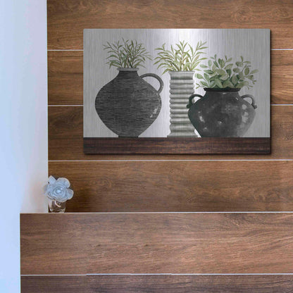 Luxe Metal Art 'Black Vase Set' by Cindy Jacobs, Metal Wall Art,16x12