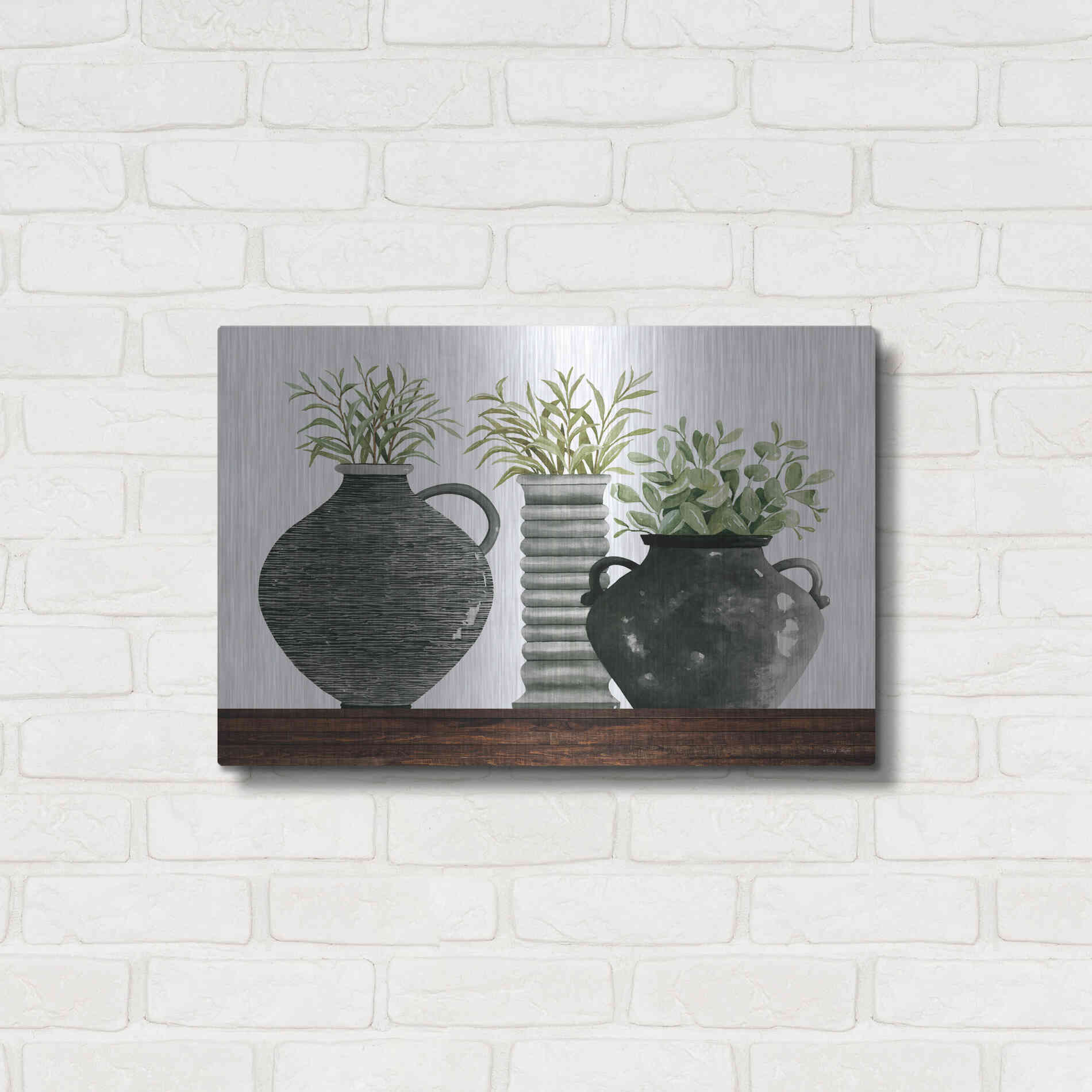 Luxe Metal Art 'Black Vase Set' by Cindy Jacobs, Metal Wall Art,24x16