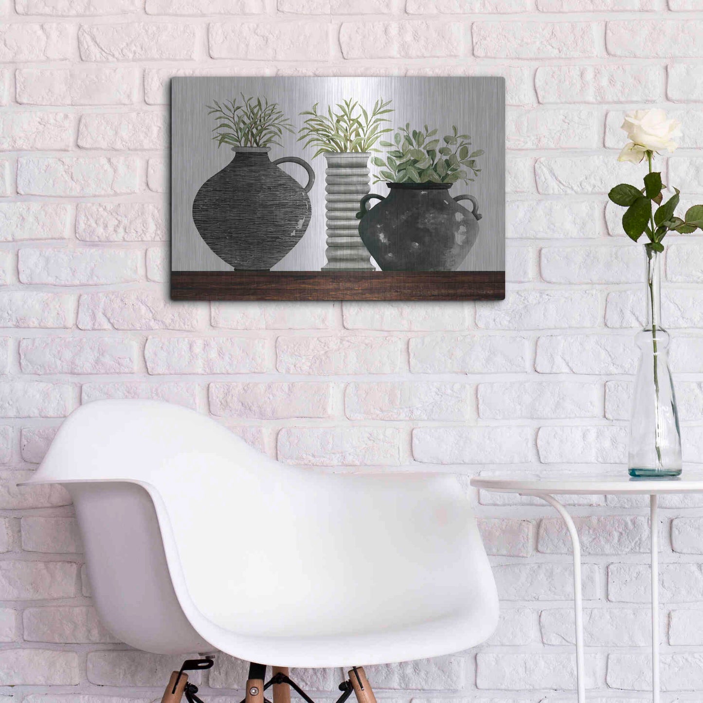 Luxe Metal Art 'Black Vase Set' by Cindy Jacobs, Metal Wall Art,24x16