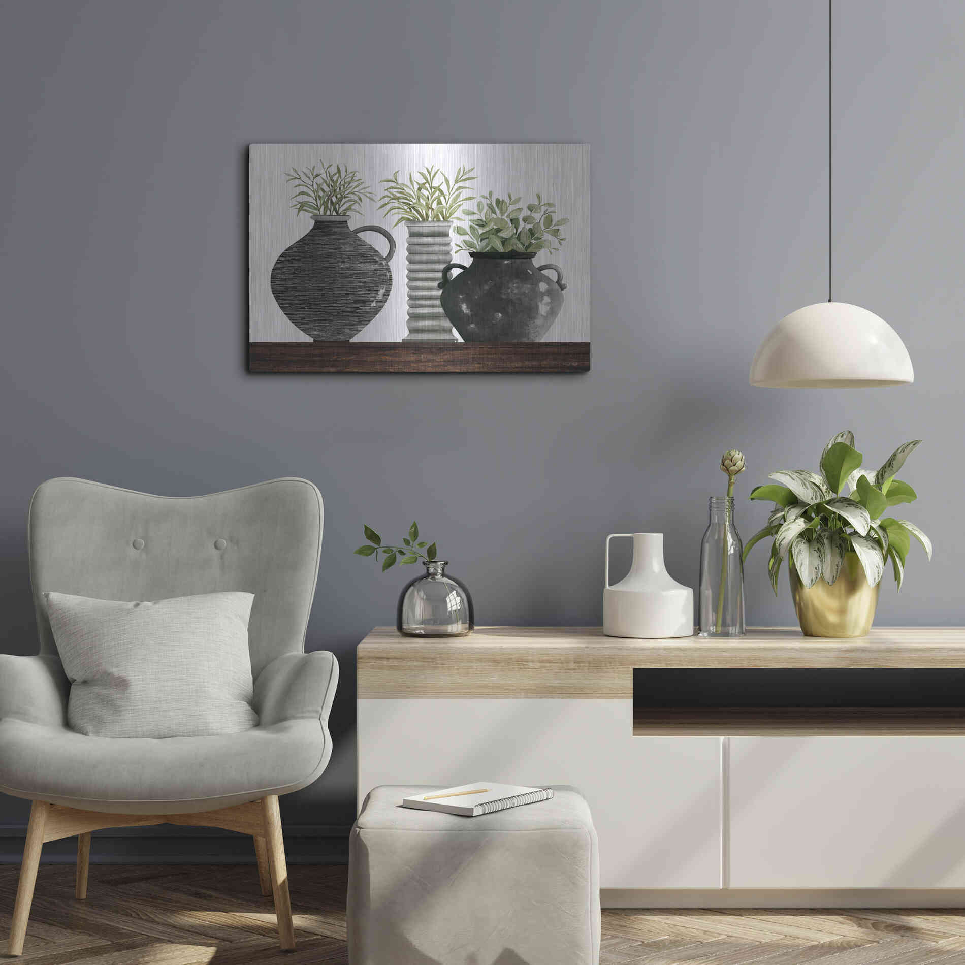 Luxe Metal Art 'Black Vase Set' by Cindy Jacobs, Metal Wall Art,24x16