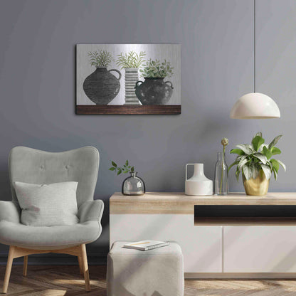 Luxe Metal Art 'Black Vase Set' by Cindy Jacobs, Metal Wall Art,24x16