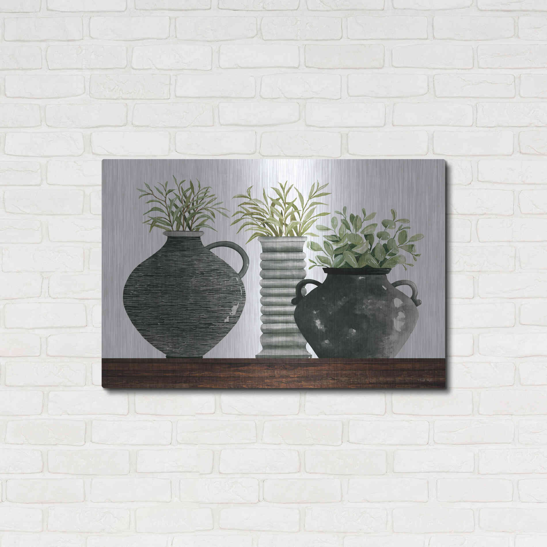 Luxe Metal Art 'Black Vase Set' by Cindy Jacobs, Metal Wall Art,36x24