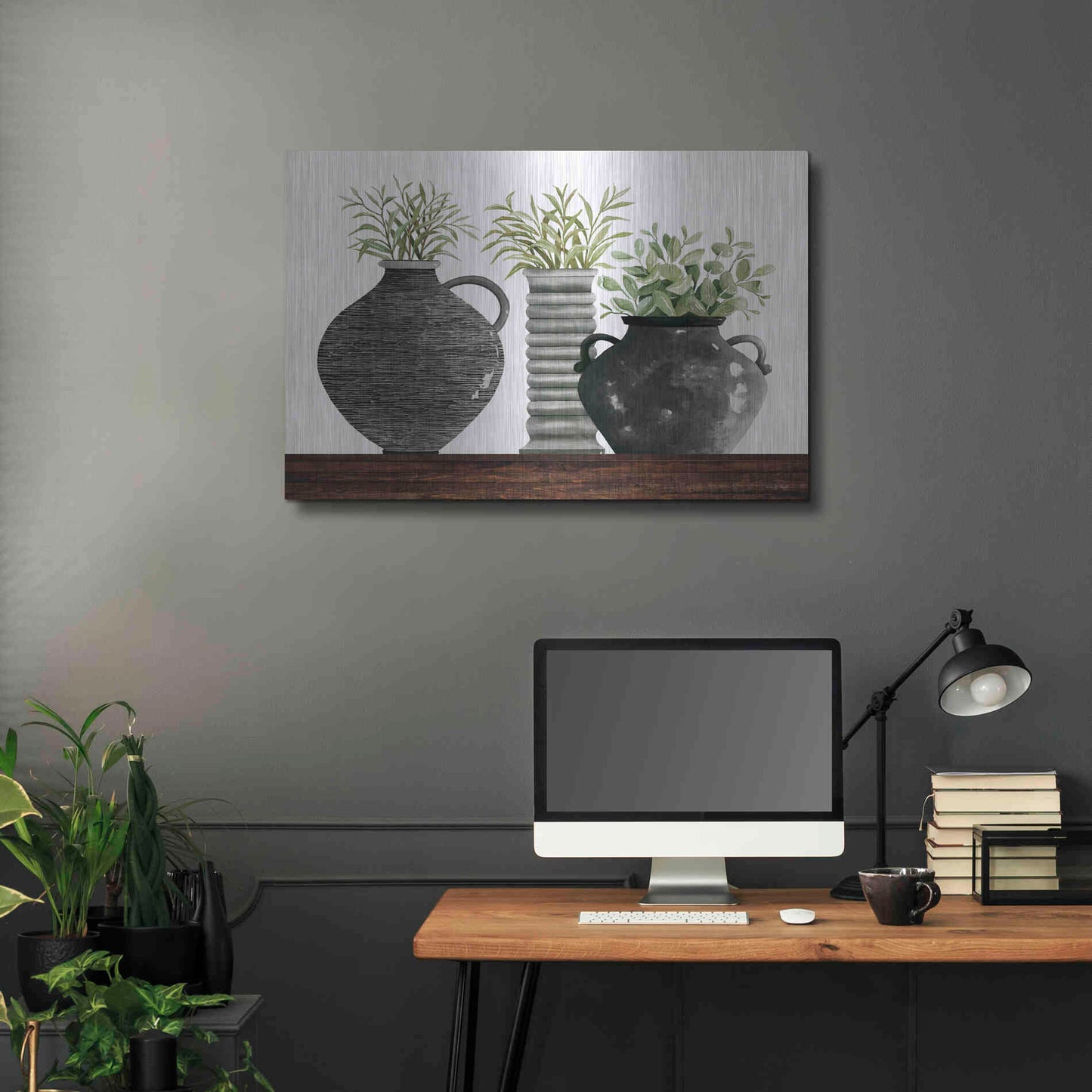 Luxe Metal Art 'Black Vase Set' by Cindy Jacobs, Metal Wall Art,36x24