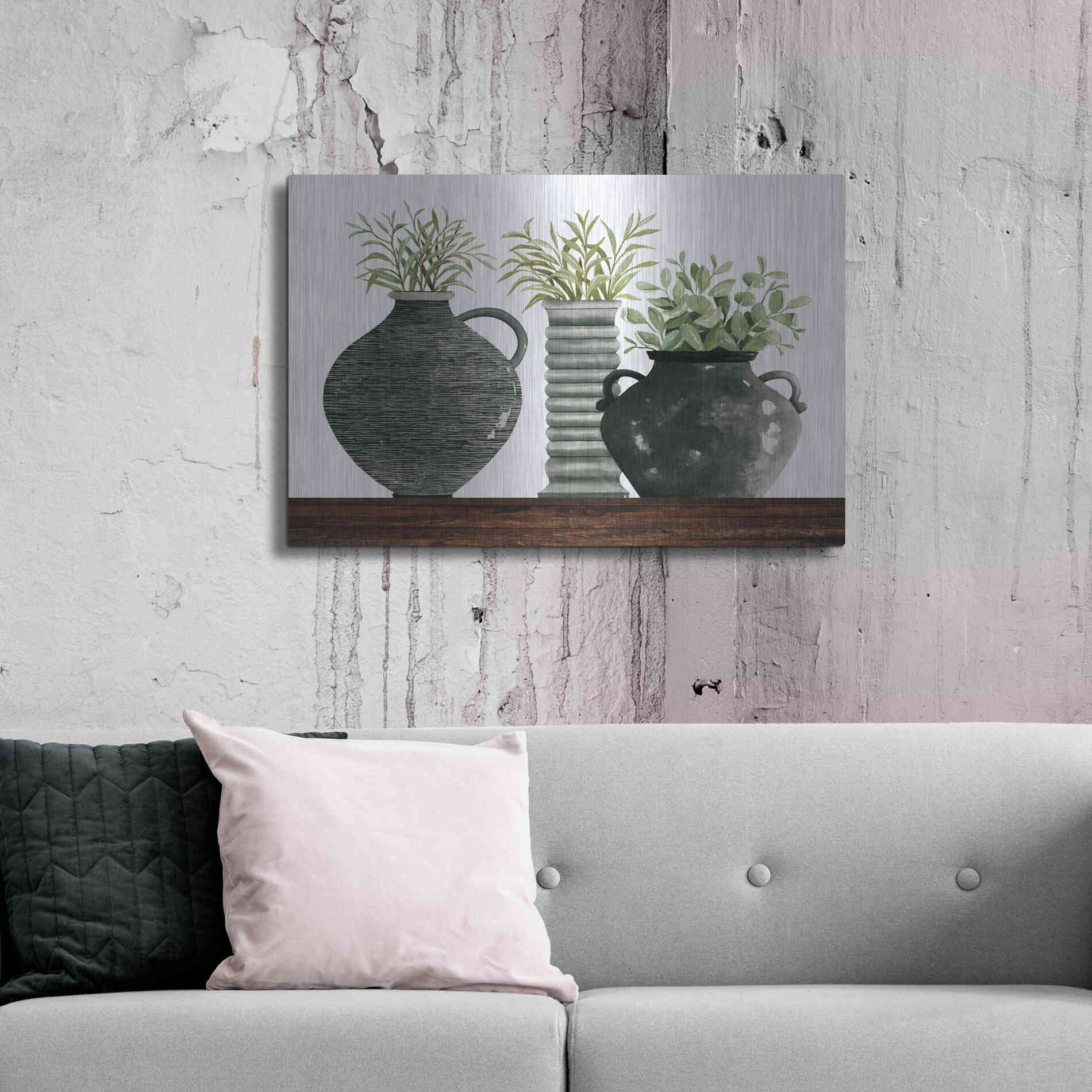 Luxe Metal Art 'Black Vase Set' by Cindy Jacobs, Metal Wall Art,36x24