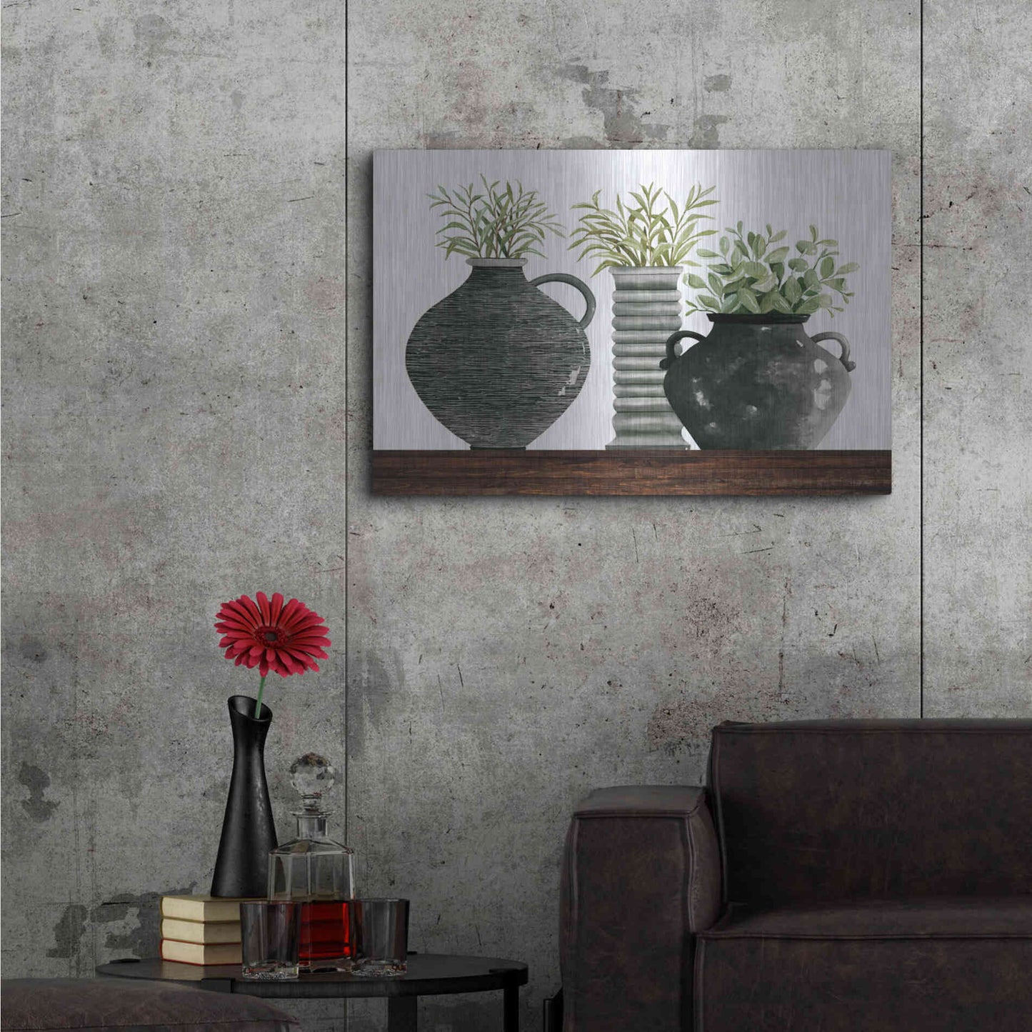 Luxe Metal Art 'Black Vase Set' by Cindy Jacobs, Metal Wall Art,36x24