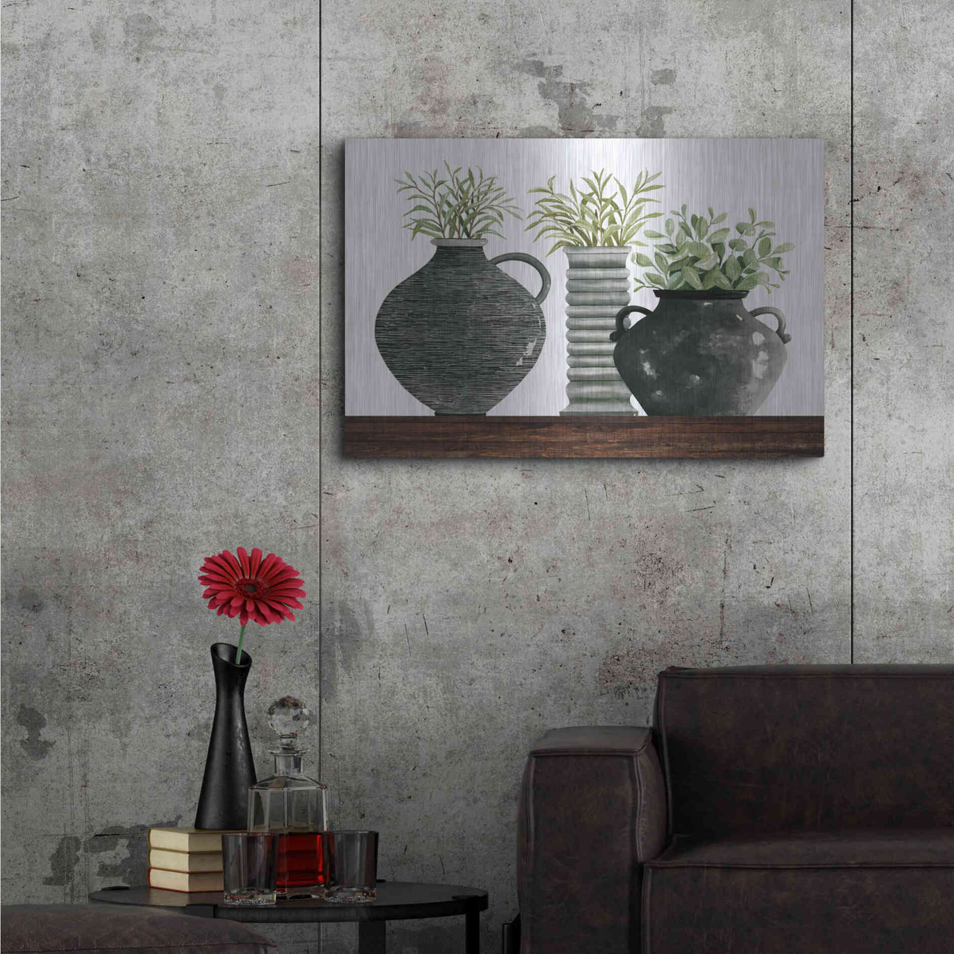 Luxe Metal Art 'Black Vase Set' by Cindy Jacobs, Metal Wall Art,36x24