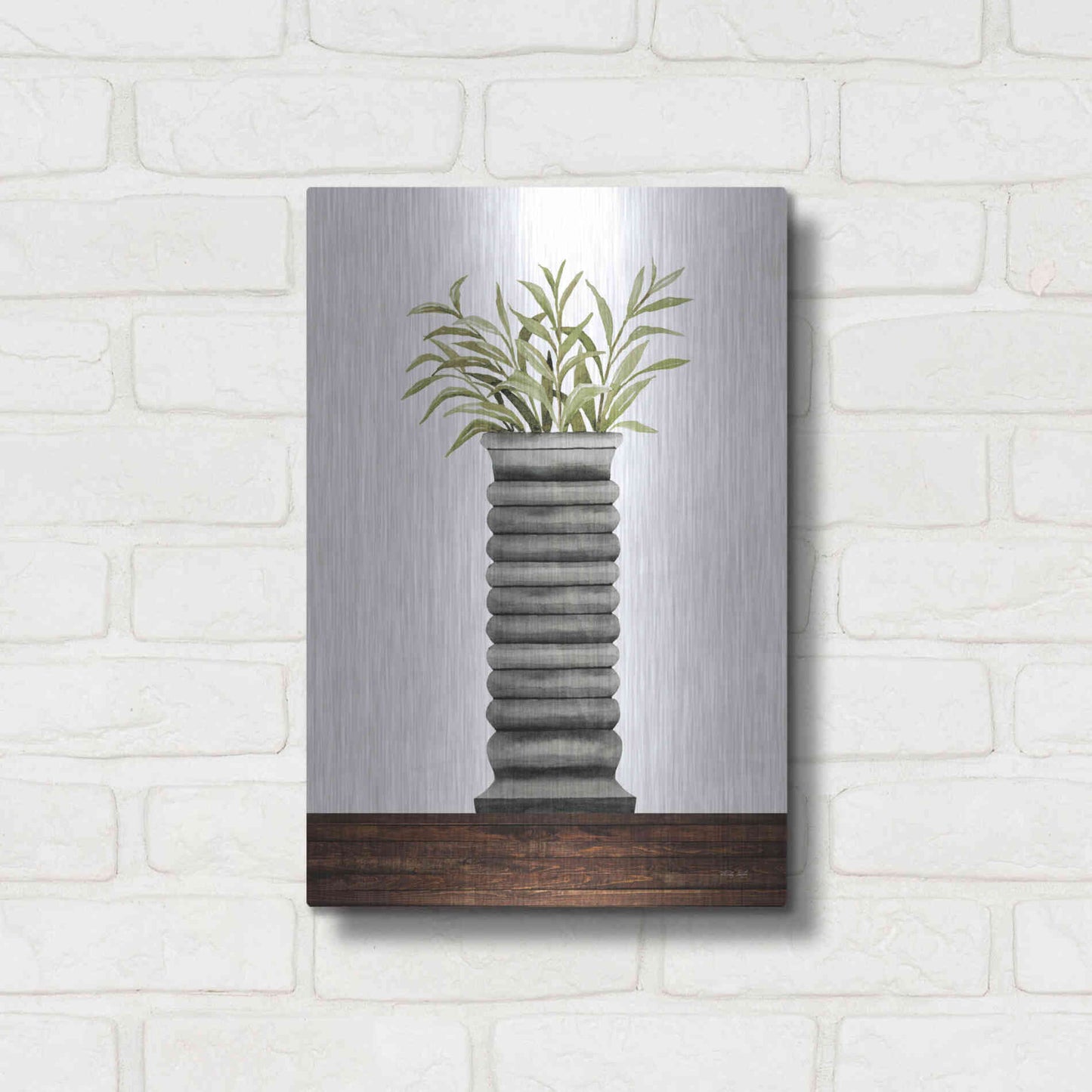 Luxe Metal Art 'Gray Vase' by Cindy Jacobs, Metal Wall Art,12x16