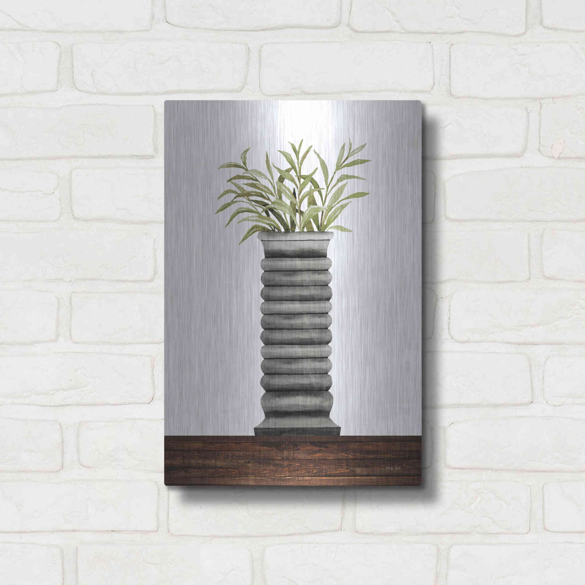 Luxe Metal Art 'Gray Vase' by Cindy Jacobs, Metal Wall Art,12x16