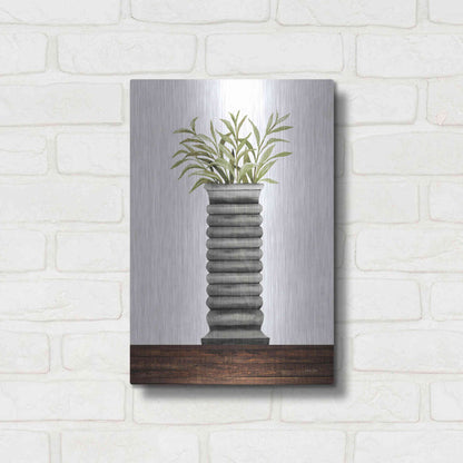 Luxe Metal Art 'Gray Vase' by Cindy Jacobs, Metal Wall Art,12x16