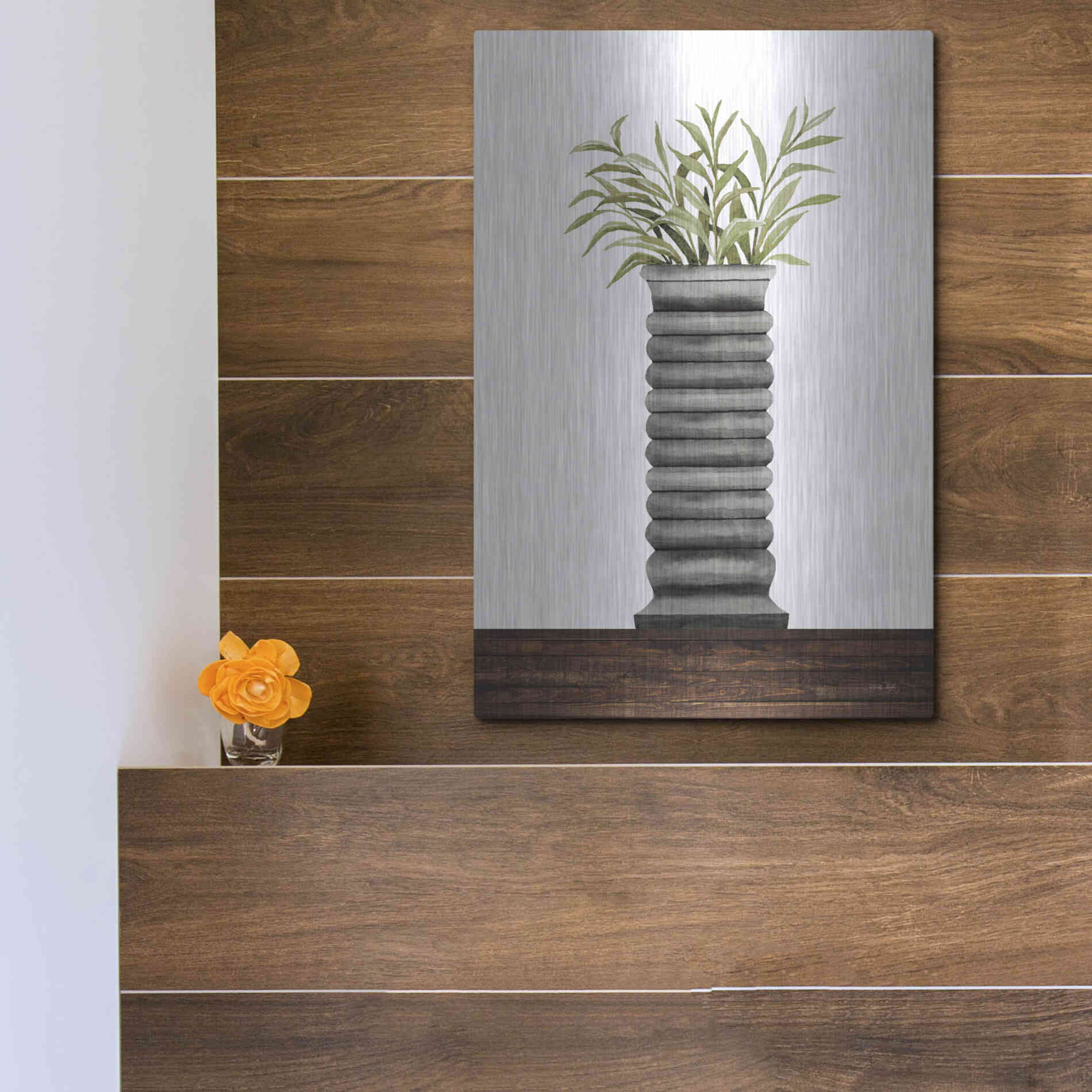 Luxe Metal Art 'Gray Vase' by Cindy Jacobs, Metal Wall Art,12x16