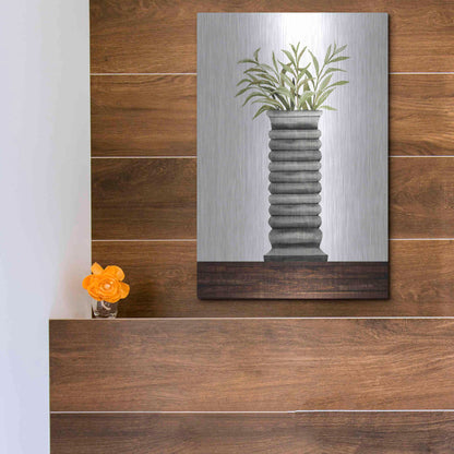 Luxe Metal Art 'Gray Vase' by Cindy Jacobs, Metal Wall Art,12x16