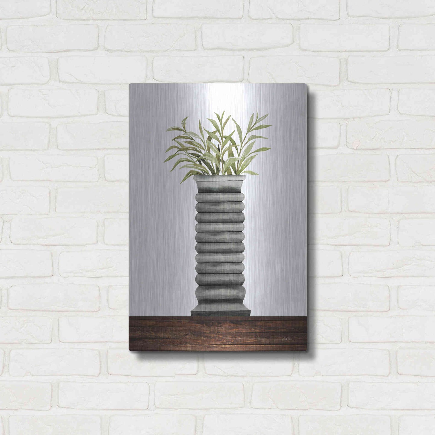 Luxe Metal Art 'Gray Vase' by Cindy Jacobs, Metal Wall Art,16x24