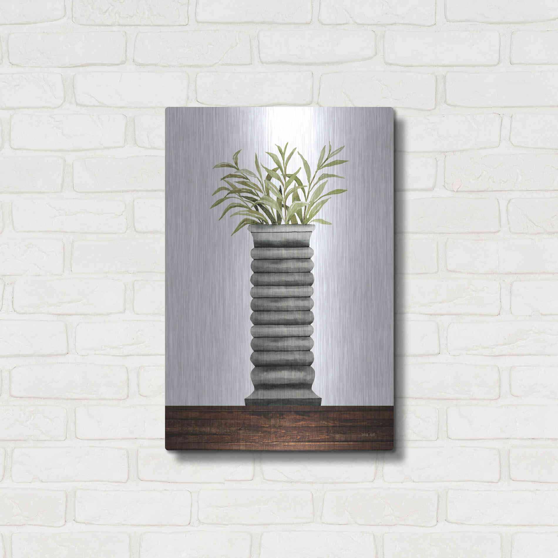 Luxe Metal Art 'Gray Vase' by Cindy Jacobs, Metal Wall Art,16x24