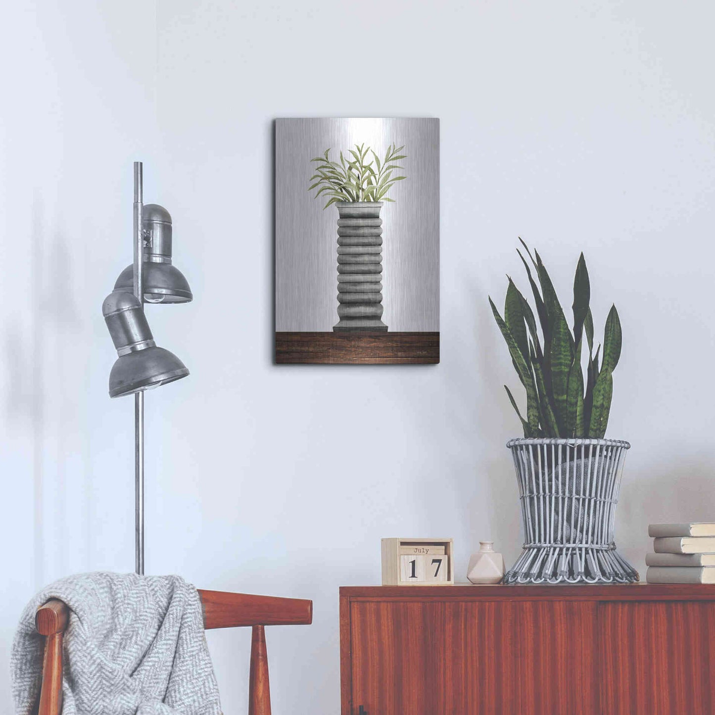 Luxe Metal Art 'Gray Vase' by Cindy Jacobs, Metal Wall Art,16x24