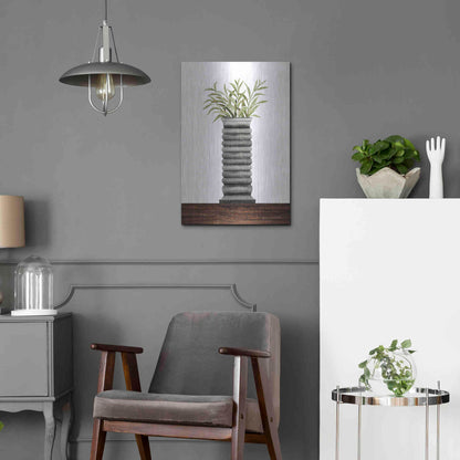 Luxe Metal Art 'Gray Vase' by Cindy Jacobs, Metal Wall Art,16x24