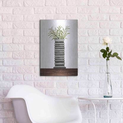 Luxe Metal Art 'Gray Vase' by Cindy Jacobs, Metal Wall Art,16x24