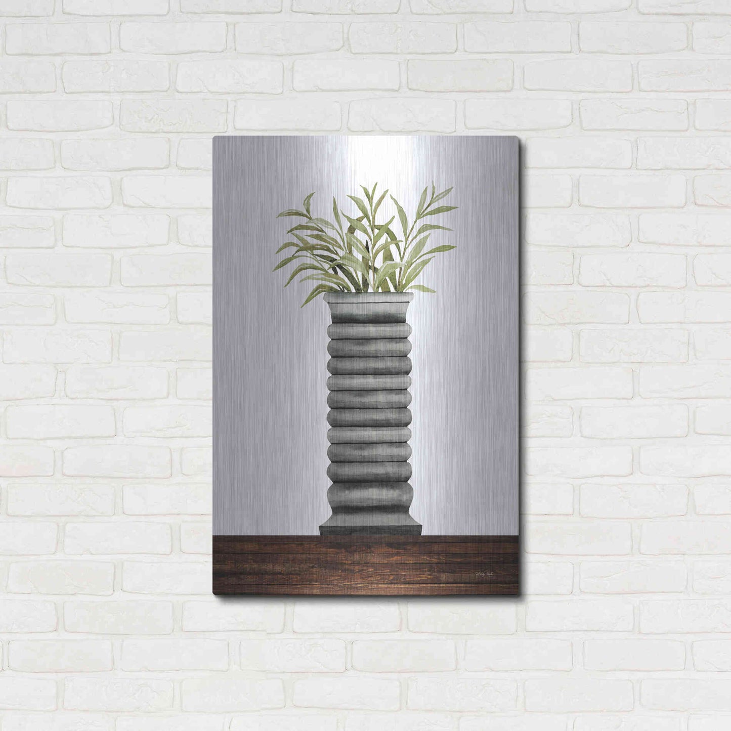 Luxe Metal Art 'Gray Vase' by Cindy Jacobs, Metal Wall Art,24x36