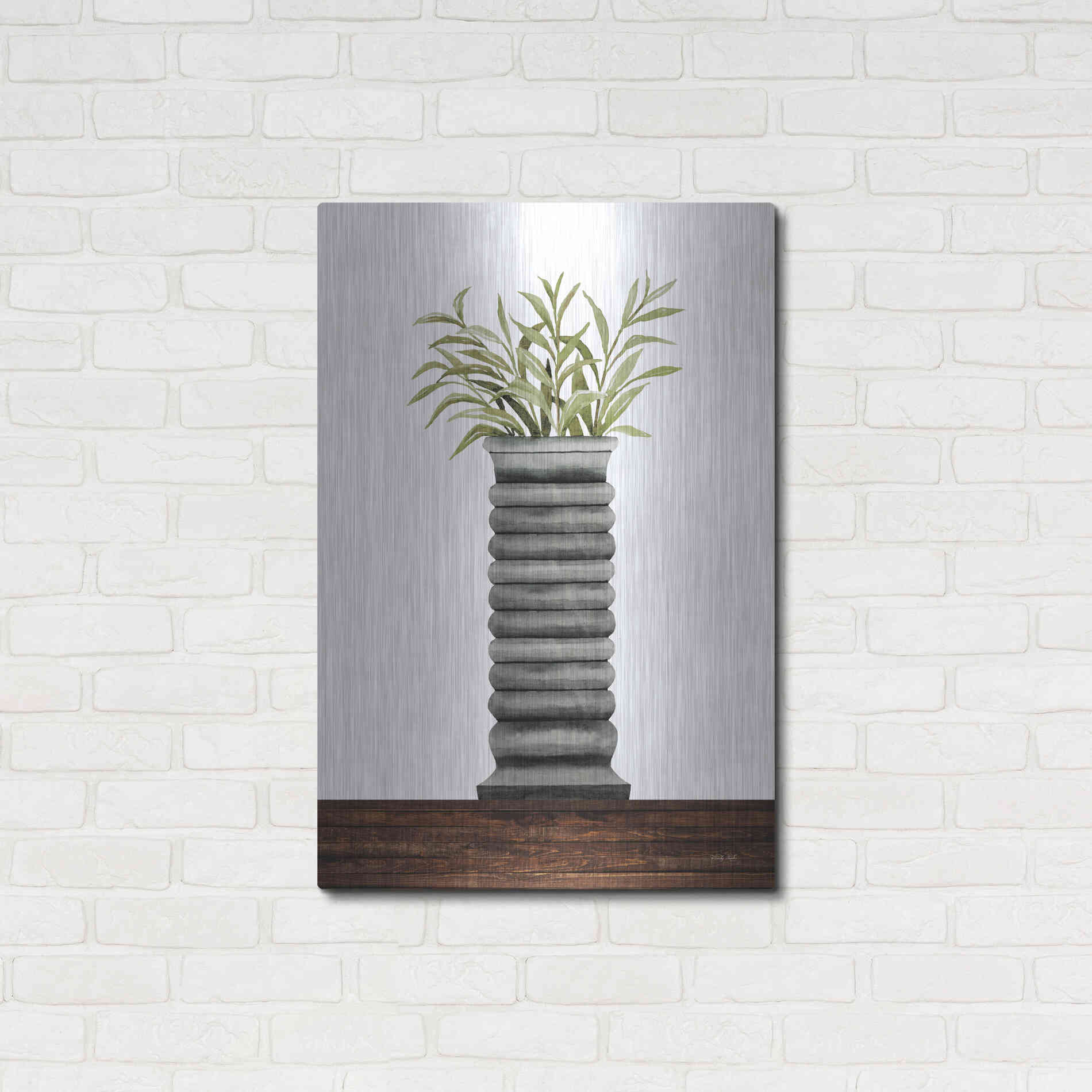 Luxe Metal Art 'Gray Vase' by Cindy Jacobs, Metal Wall Art,24x36