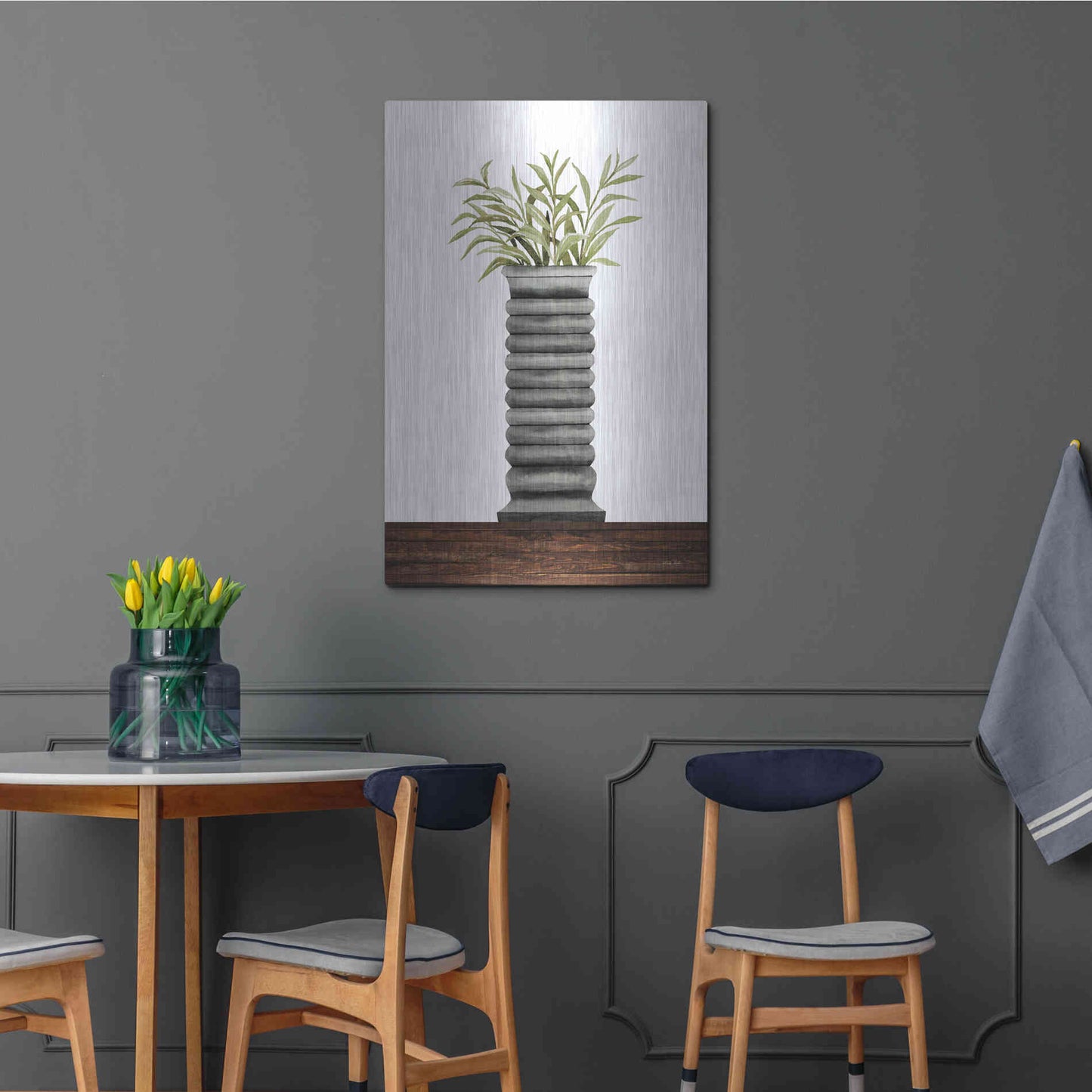 Luxe Metal Art 'Gray Vase' by Cindy Jacobs, Metal Wall Art,24x36