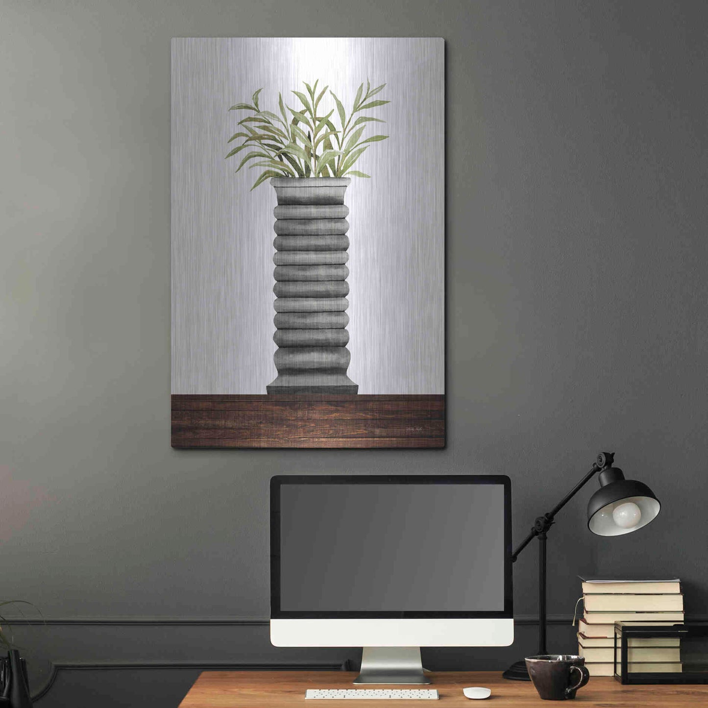 Luxe Metal Art 'Gray Vase' by Cindy Jacobs, Metal Wall Art,24x36
