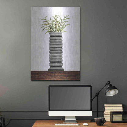Luxe Metal Art 'Gray Vase' by Cindy Jacobs, Metal Wall Art,24x36