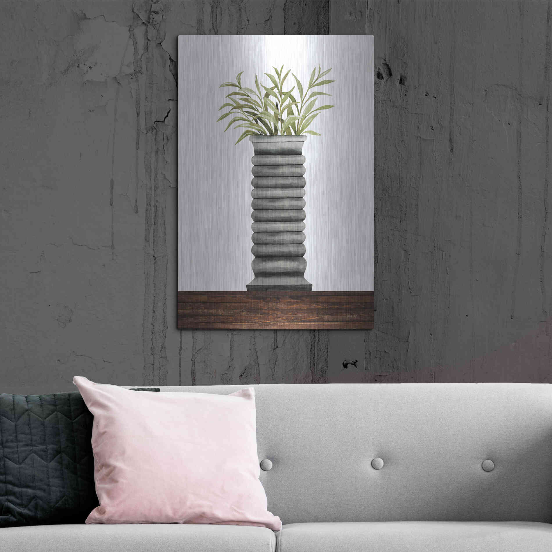 Luxe Metal Art 'Gray Vase' by Cindy Jacobs, Metal Wall Art,24x36