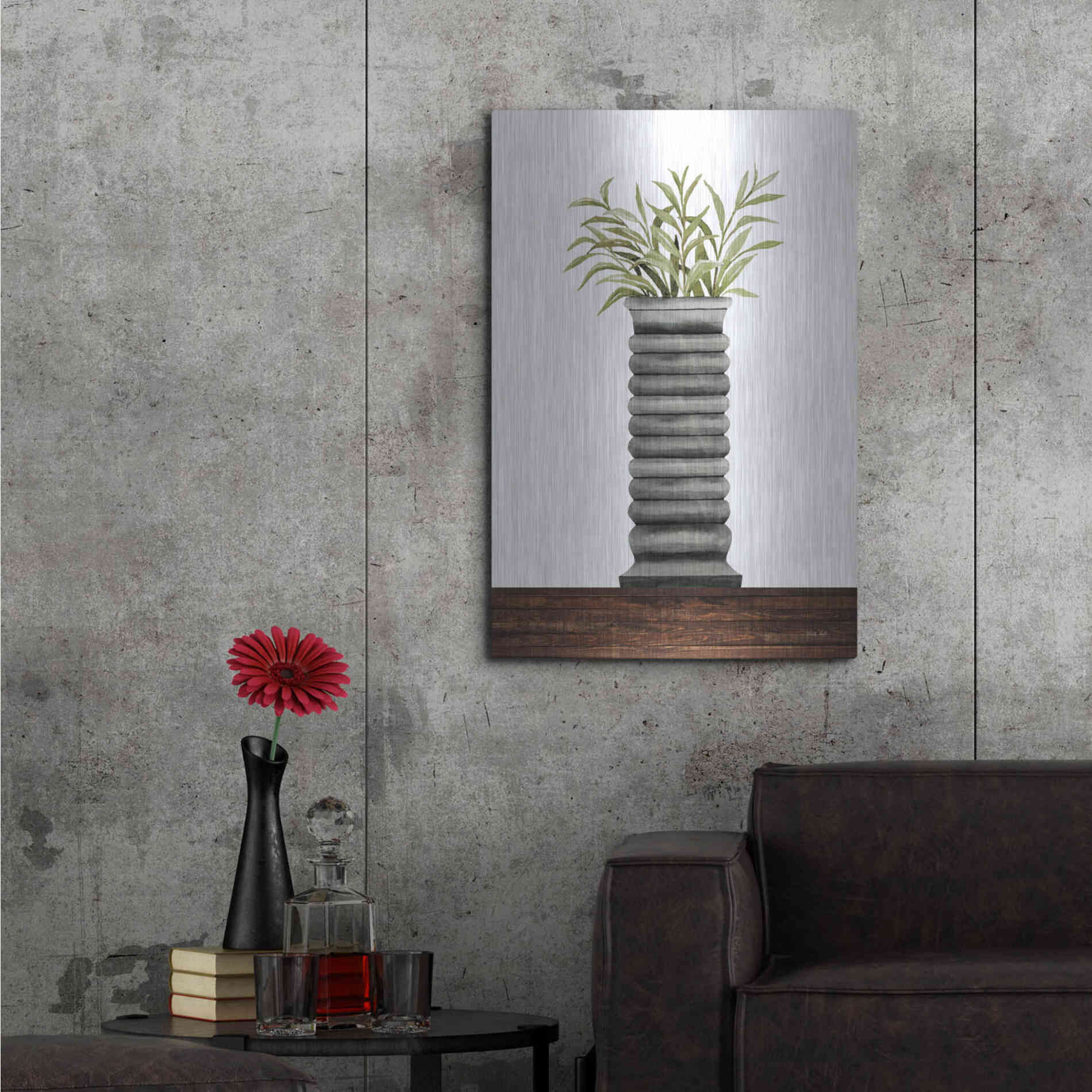 Luxe Metal Art 'Gray Vase' by Cindy Jacobs, Metal Wall Art,24x36