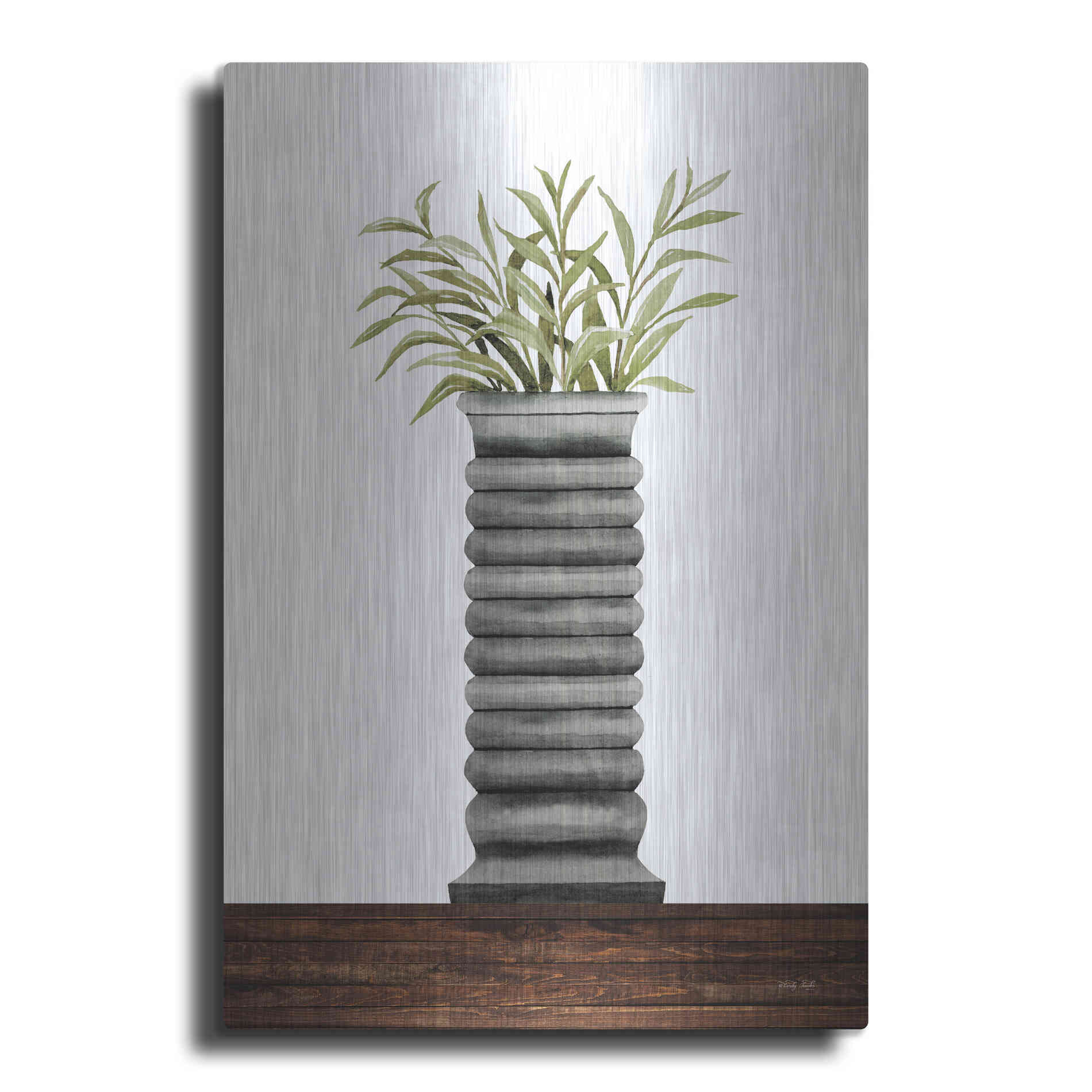 Luxe Metal Art 'Gray Vase' by Cindy Jacobs, Metal Wall Art