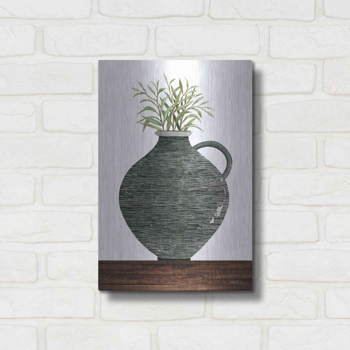 Luxe Metal Art 'Striped Pot' by Cindy Jacobs, Metal Wall Art,12x16