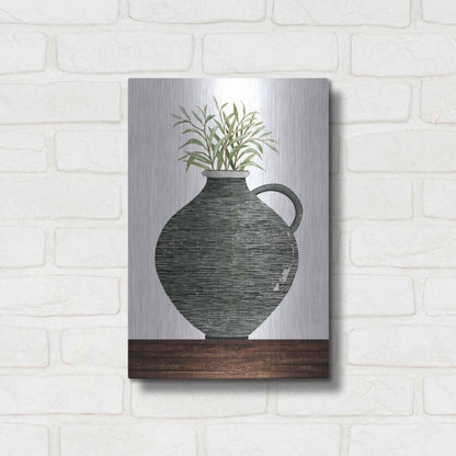 Luxe Metal Art 'Striped Pot' by Cindy Jacobs, Metal Wall Art,12x16