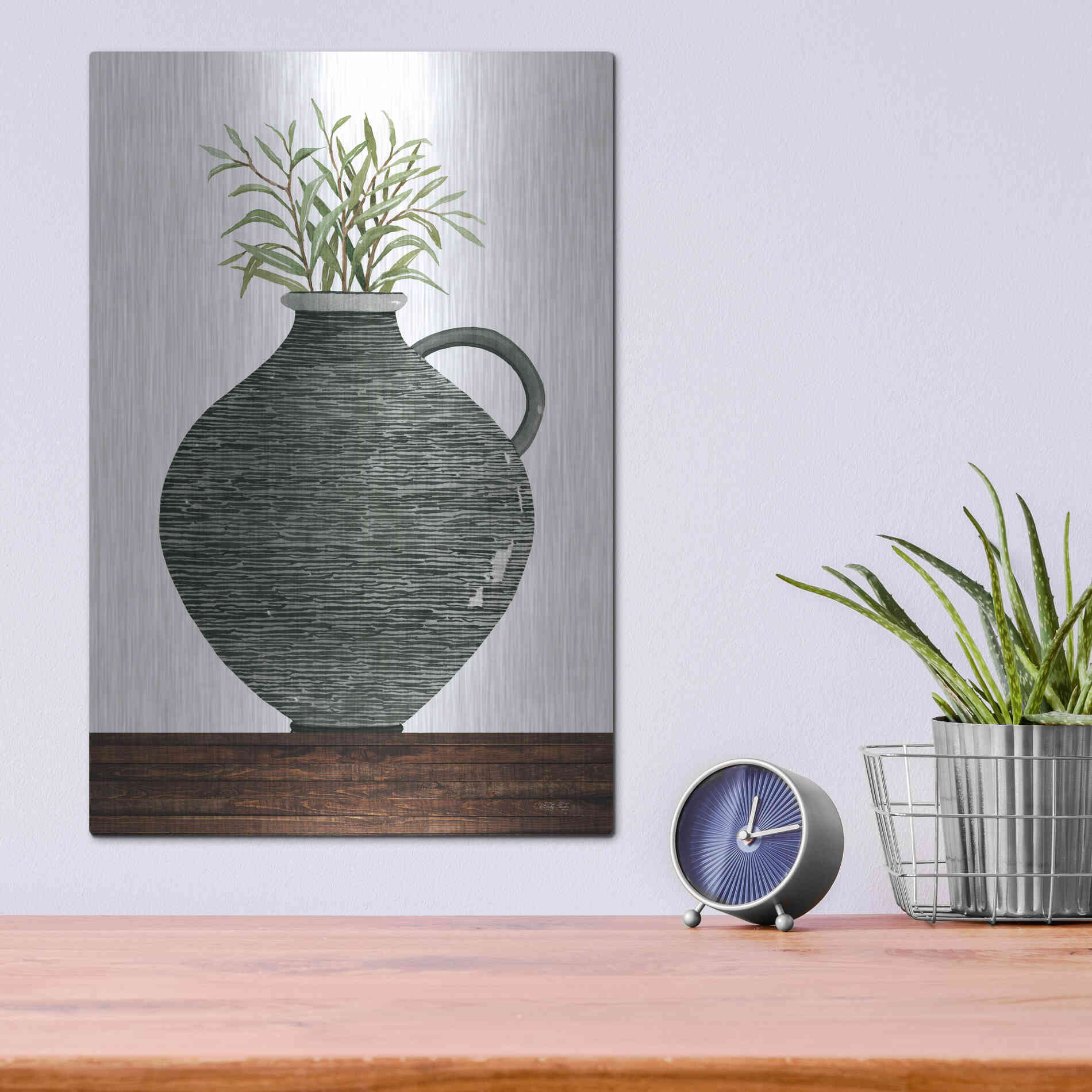 Luxe Metal Art 'Striped Pot' by Cindy Jacobs, Metal Wall Art,12x16
