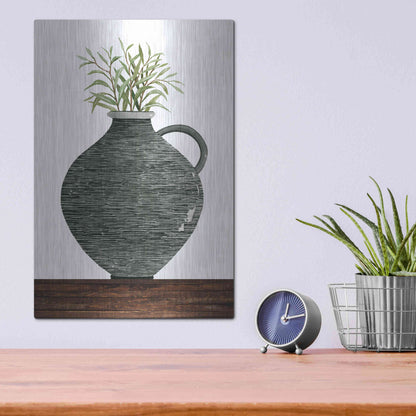 Luxe Metal Art 'Striped Pot' by Cindy Jacobs, Metal Wall Art,12x16