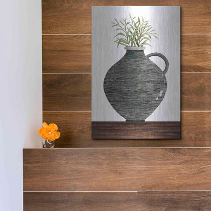 Luxe Metal Art 'Striped Pot' by Cindy Jacobs, Metal Wall Art,12x16