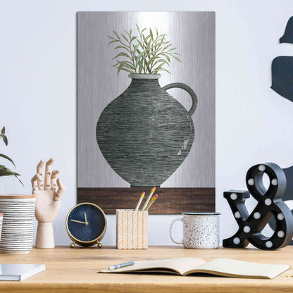 Luxe Metal Art 'Striped Pot' by Cindy Jacobs, Metal Wall Art,12x16