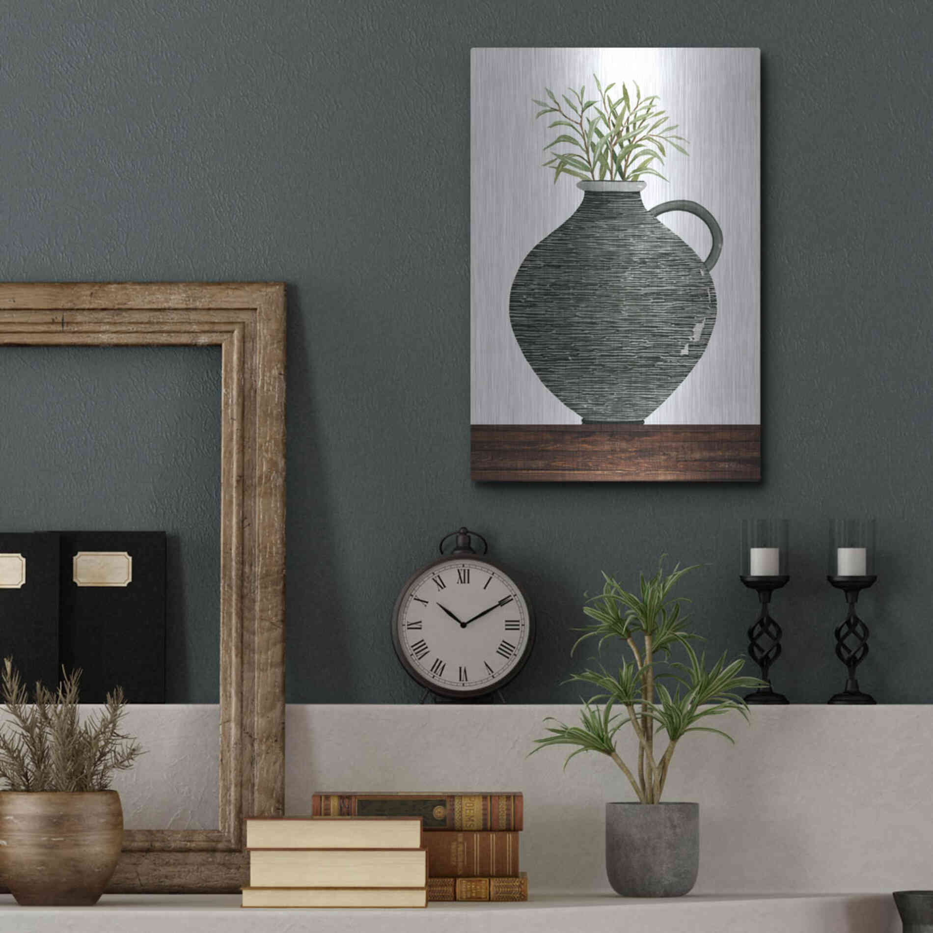 Luxe Metal Art 'Striped Pot' by Cindy Jacobs, Metal Wall Art,12x16