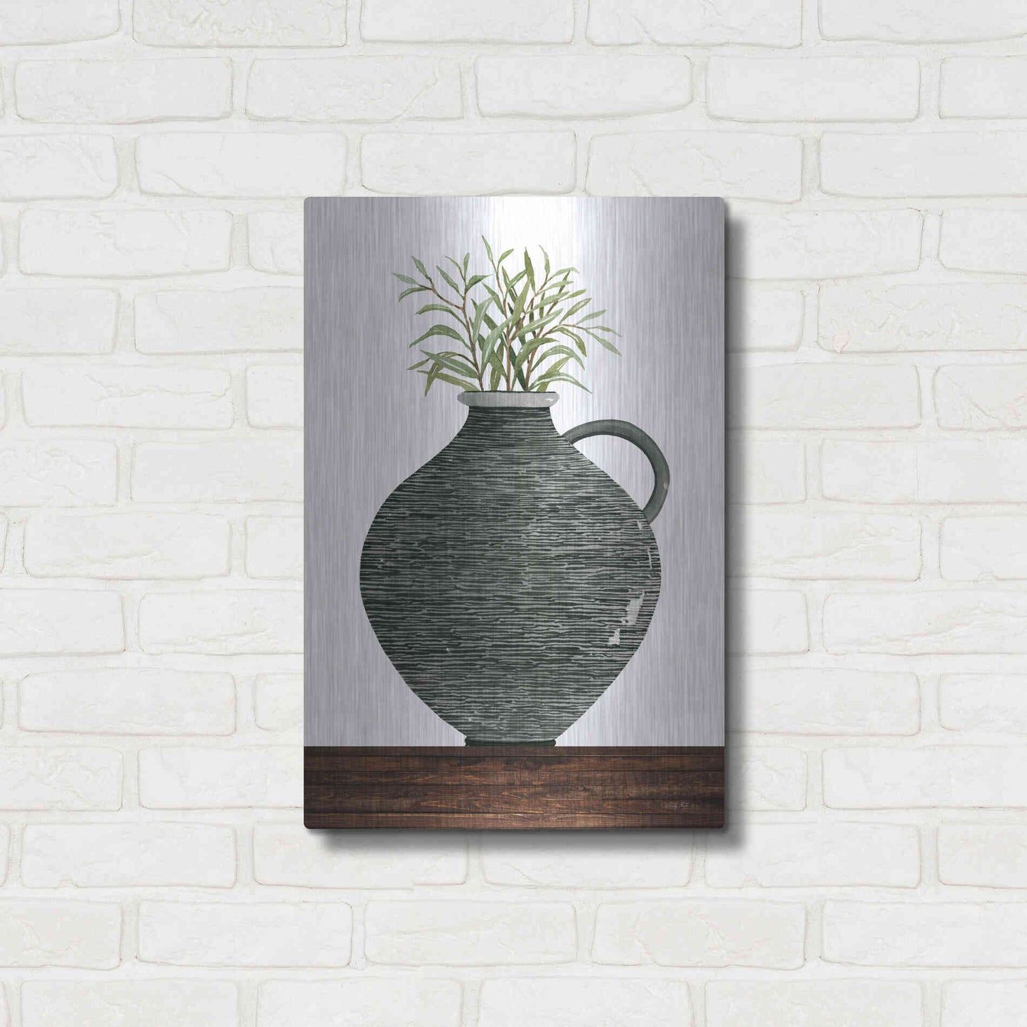 Luxe Metal Art 'Striped Pot' by Cindy Jacobs, Metal Wall Art,16x24