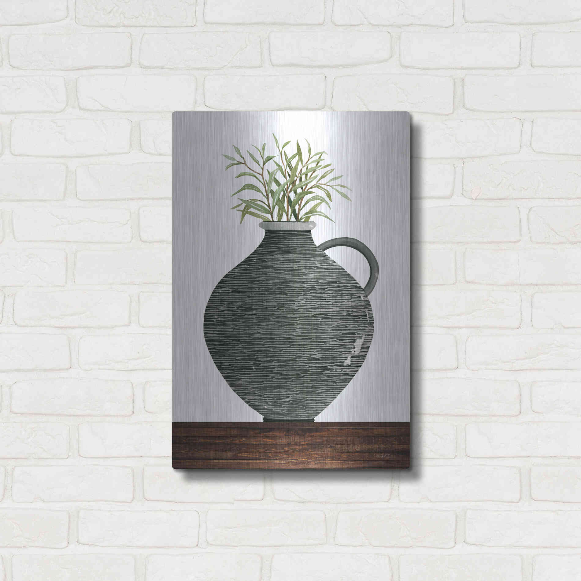 Luxe Metal Art 'Striped Pot' by Cindy Jacobs, Metal Wall Art,16x24