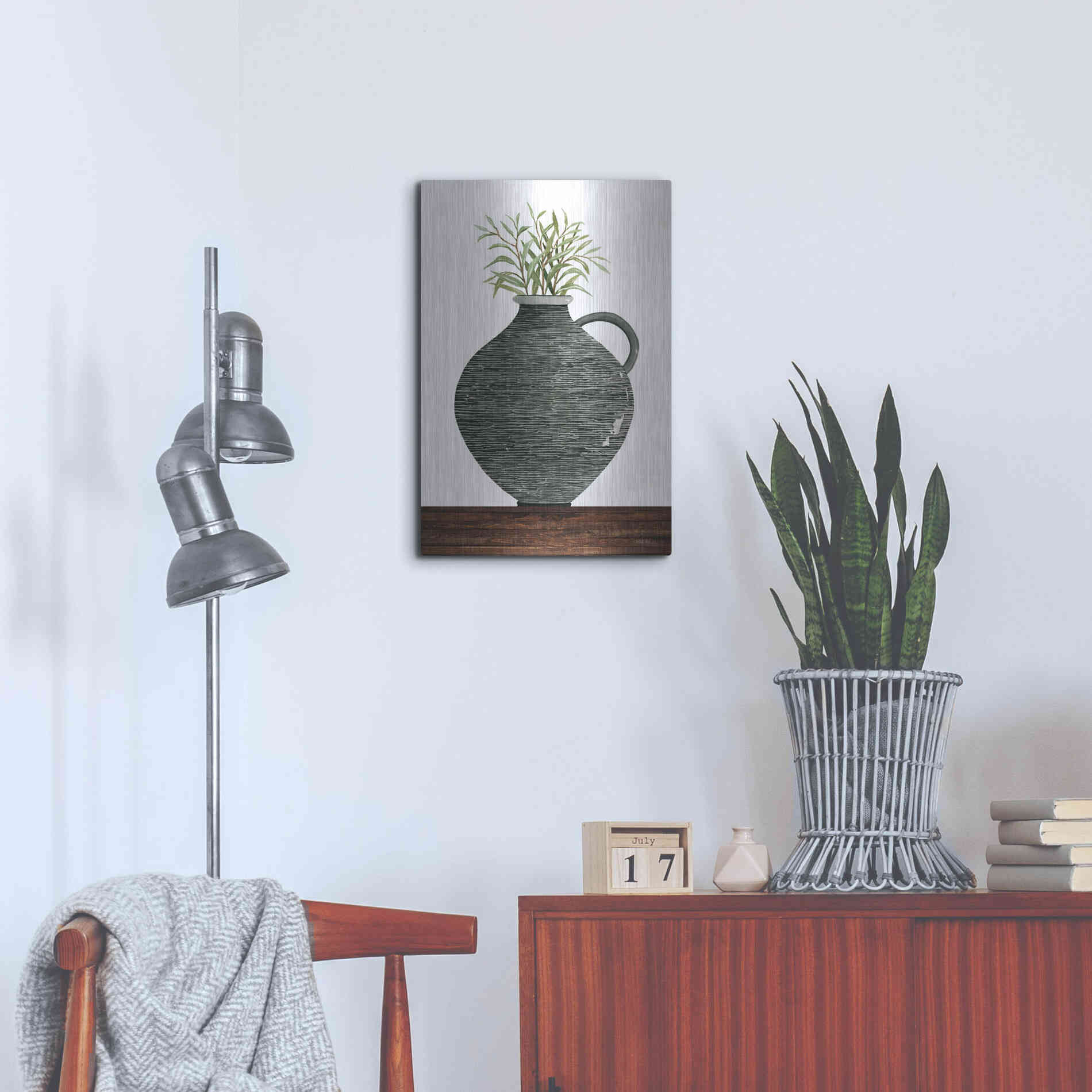 Luxe Metal Art 'Striped Pot' by Cindy Jacobs, Metal Wall Art,16x24