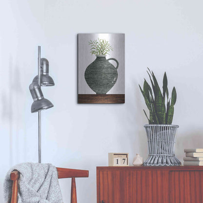 Luxe Metal Art 'Striped Pot' by Cindy Jacobs, Metal Wall Art,16x24