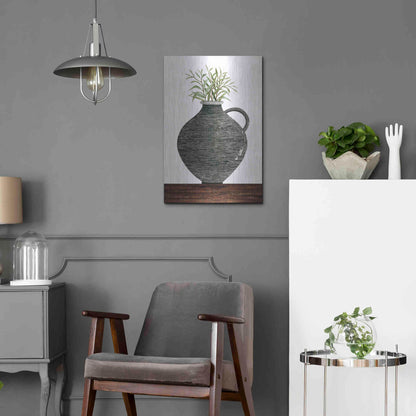 Luxe Metal Art 'Striped Pot' by Cindy Jacobs, Metal Wall Art,16x24