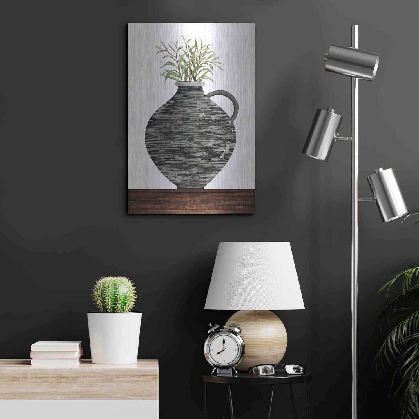 Luxe Metal Art 'Striped Pot' by Cindy Jacobs, Metal Wall Art,16x24