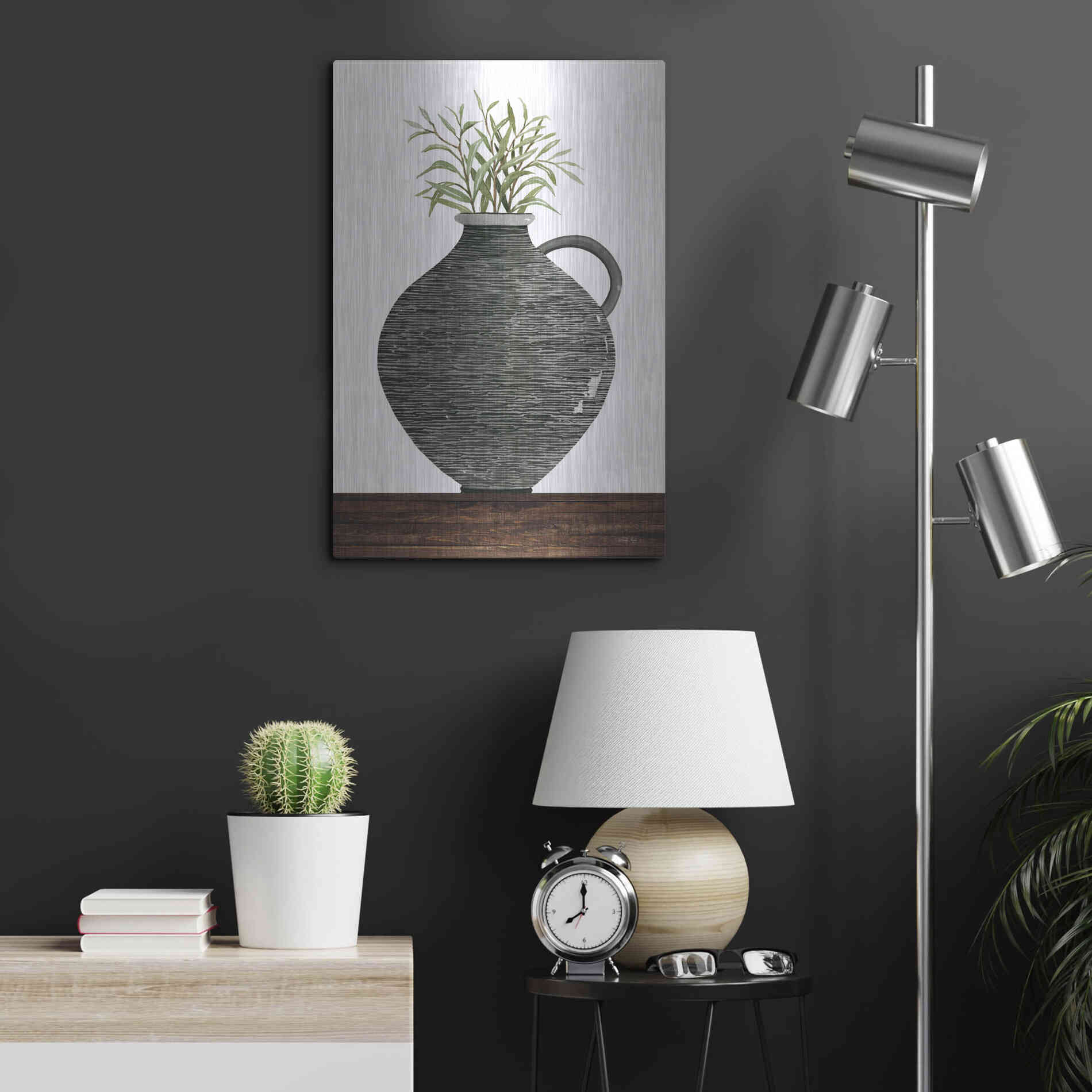 Luxe Metal Art 'Striped Pot' by Cindy Jacobs, Metal Wall Art,16x24
