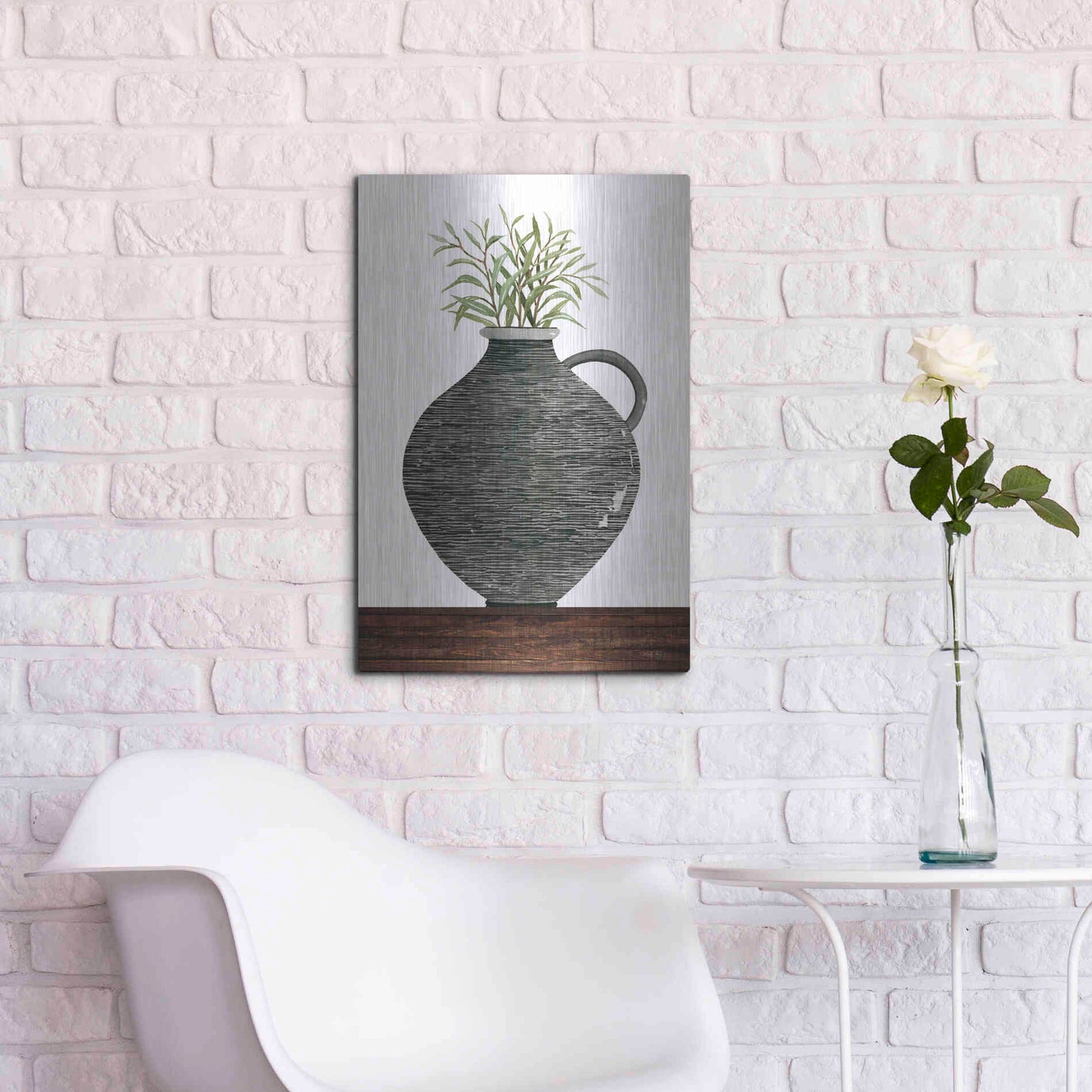 Luxe Metal Art 'Striped Pot' by Cindy Jacobs, Metal Wall Art,16x24